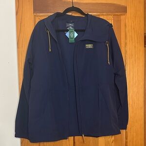 L.L. Bean Navy Hooded Shell Jacket with Gold Drawcords